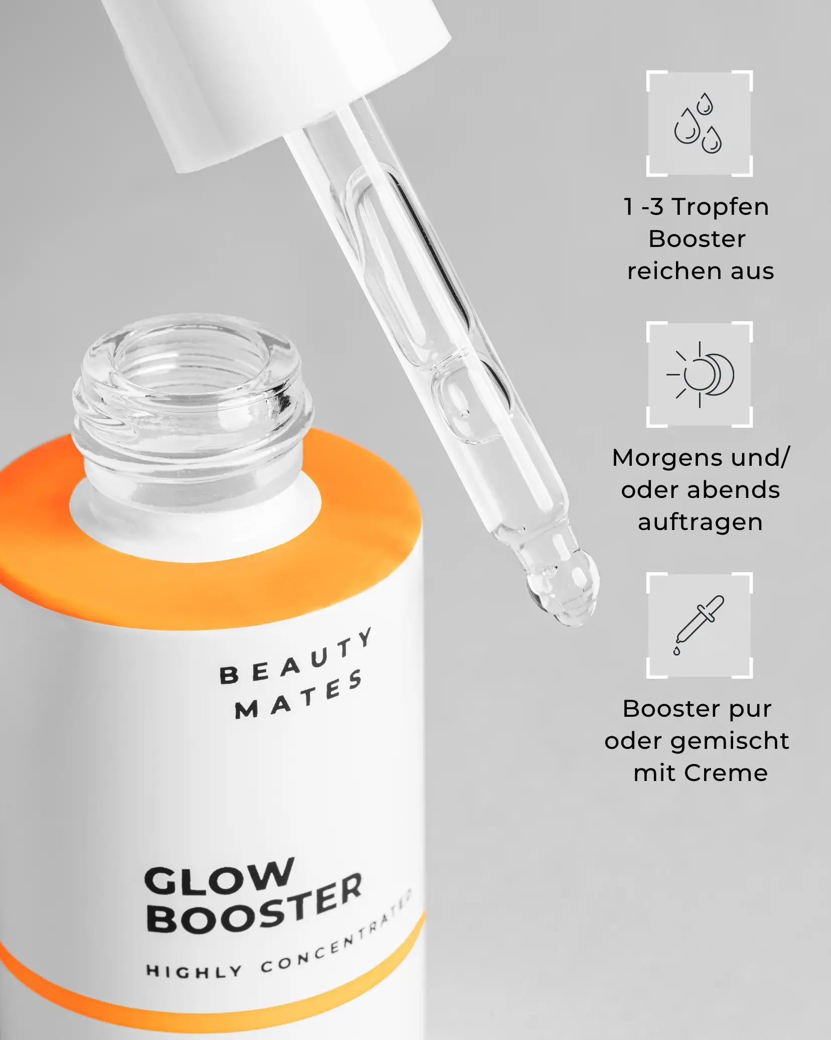 Beauty Mates Glow Booster - Anwendung des hochkonzentrierten Serums mit Pipette